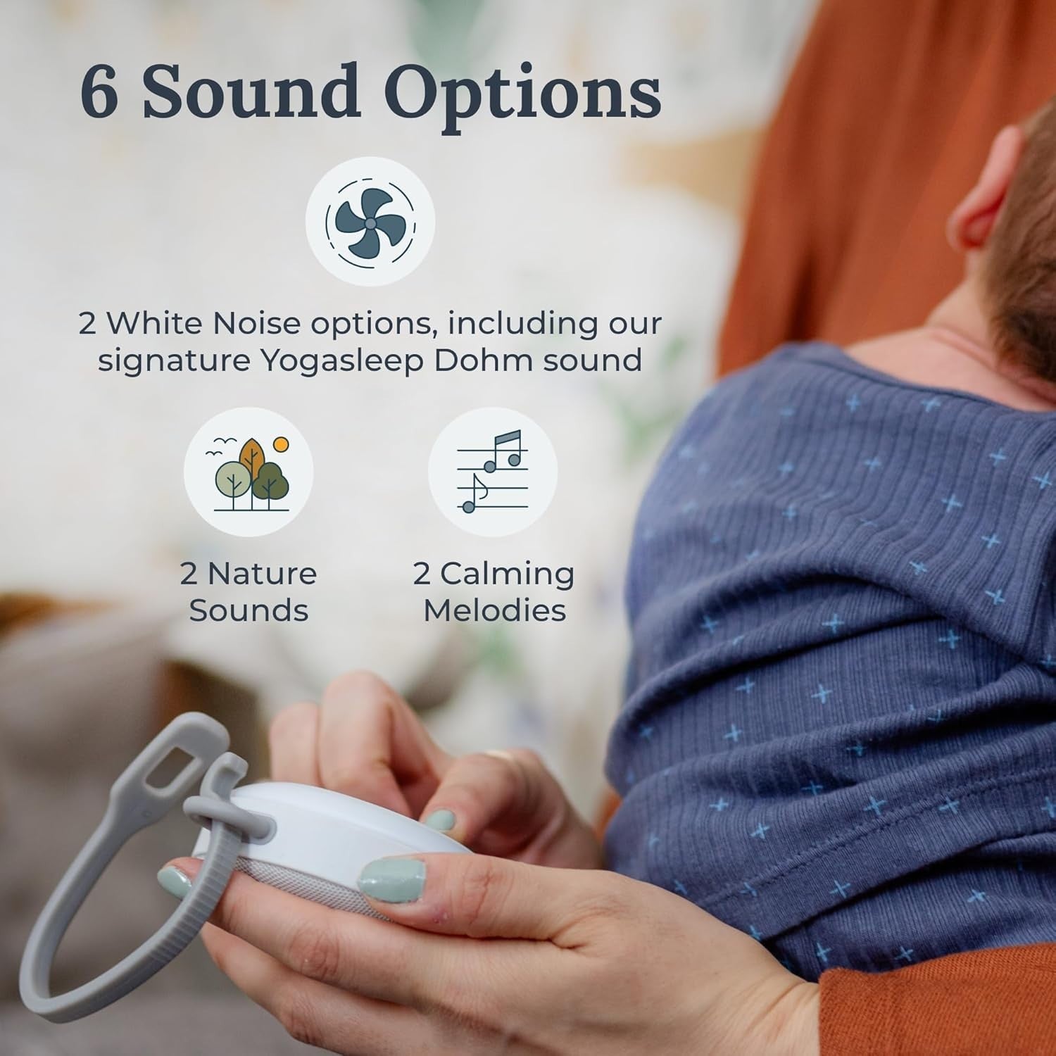 Portable Baby Sound Machine with 6 Soothing Sounds, Night Light & Timer