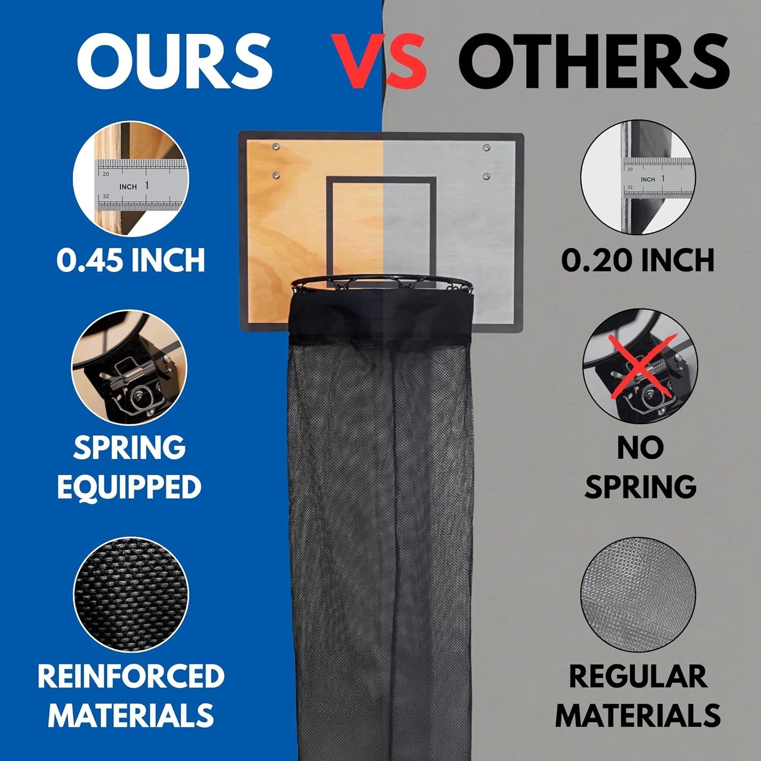 Over-Door Basketball Laundry Hamper with Hoop & Zipper Bottom for Kids Teens Roo