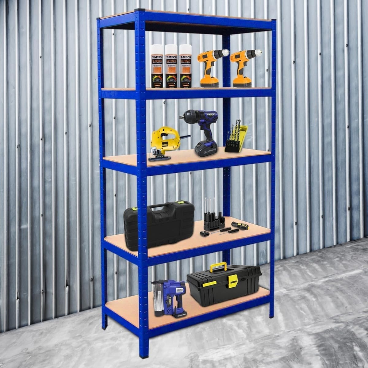 Heavy Duty Boltless Garage Shelving Set 5 Tier Racks 75/90cm + Workbench Kit