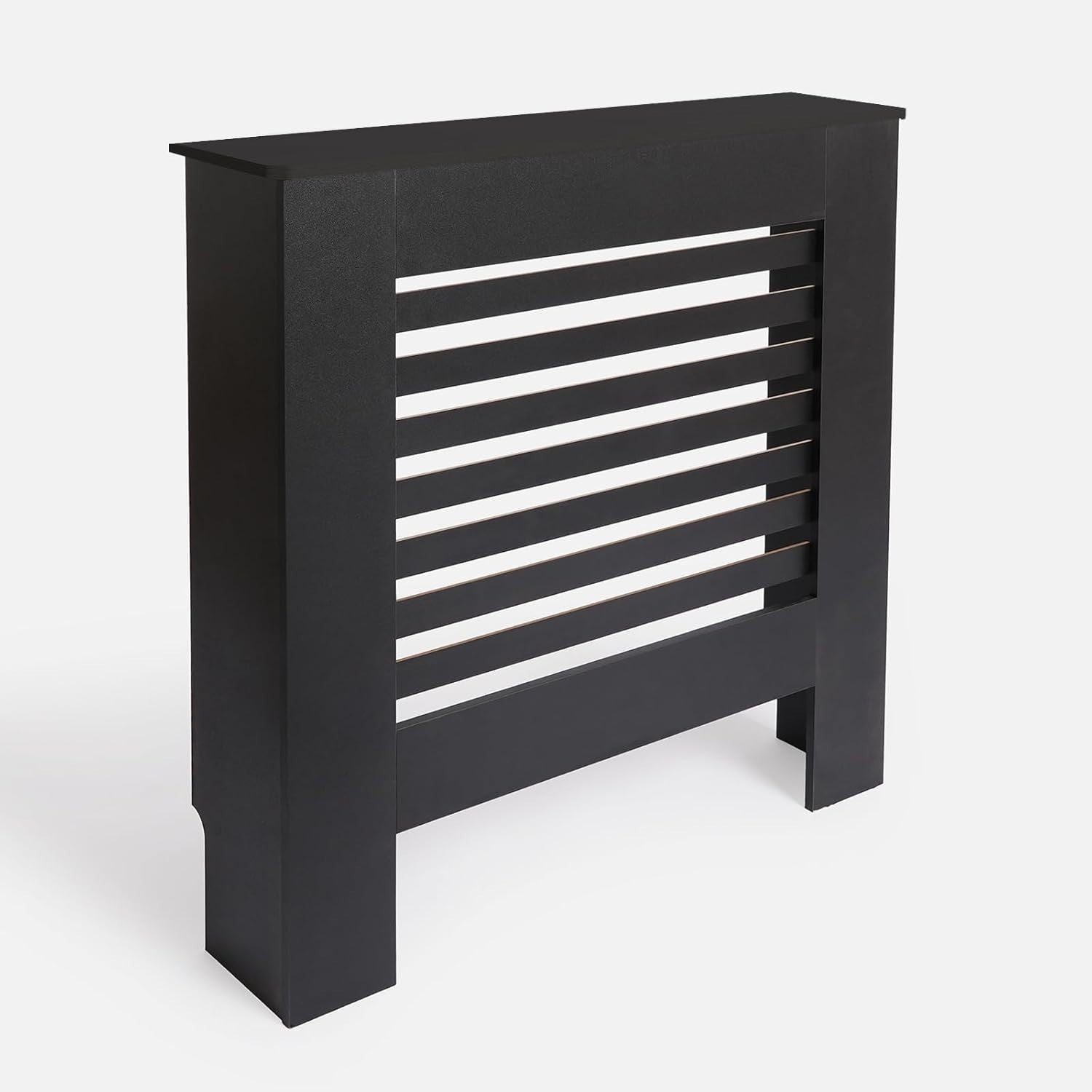 Small Black Slatted Radiator Cover 78x19x82cm – Modern MDF Cabinet