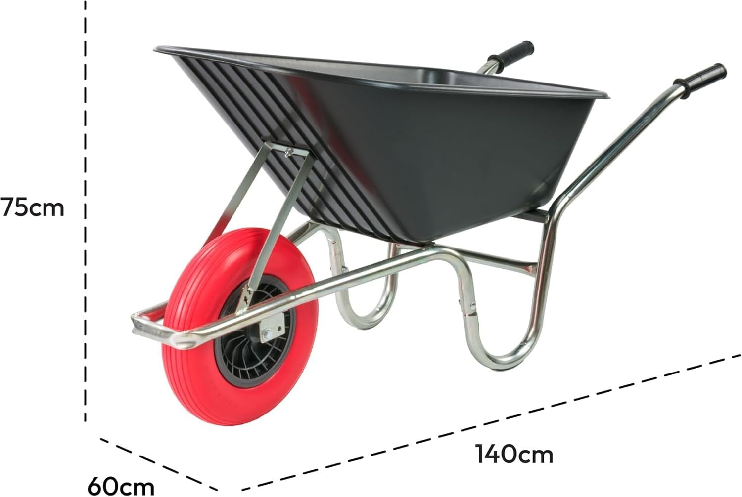 110L Garden Wheelbarrow – Black Plastic Tub w/ Steel Frame Reinforced Tyre 150kg
