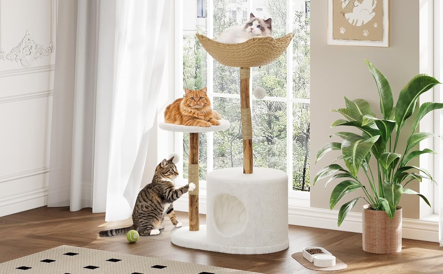 Large Cat Tree Tower 117cm With Condo Basket Cave Scratching Post Indoor