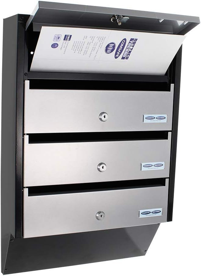 Wall Mounted Lockable Mailbox System 4 Units Steel Secure Post Box C4 Size