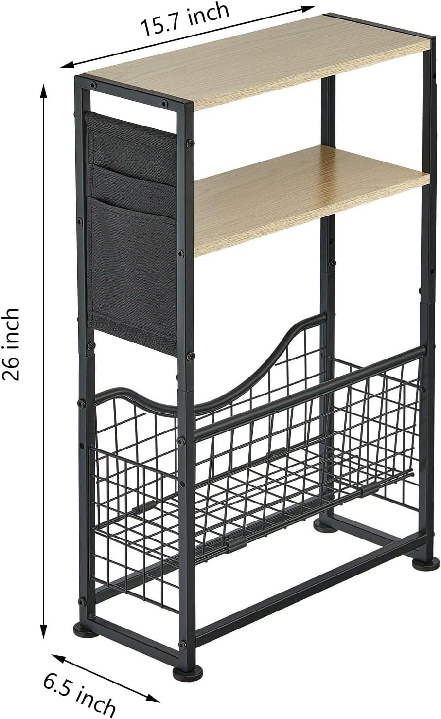 3-Tier Narrow Side Table 30x30x50 cm | Slim End Table w/ Magazine & Fabric Stora