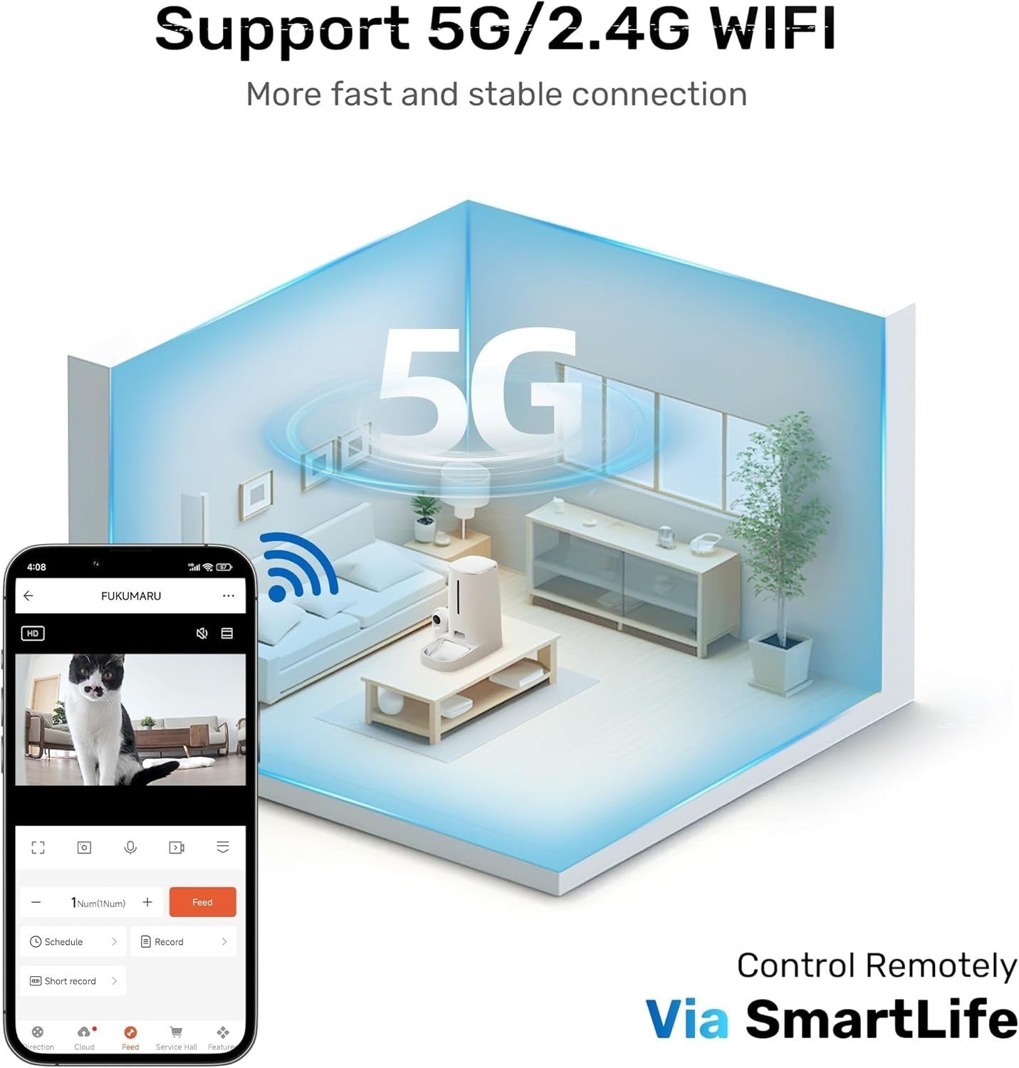 Smart Cat Feeder with Camera 1080P WiFi App Control 2 Way Audio