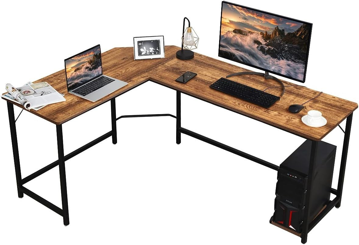 Rustic Brown L-Shaped Desk 168cm Corner Computer Table with CPU Stand