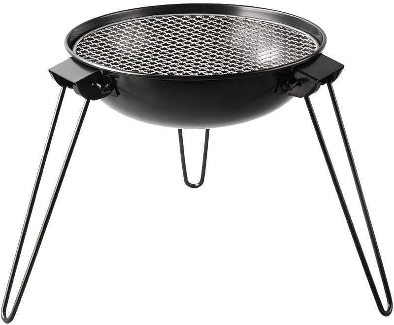 Portable Charcoal Fire Pit BBQ Grill with Folding Legs, Outdoor Camping
