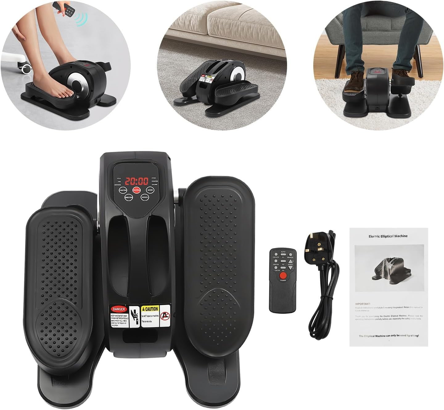 Electric Under Desk Elliptical Pedal Exerciser Quiet Remote Seated Leg Trainer