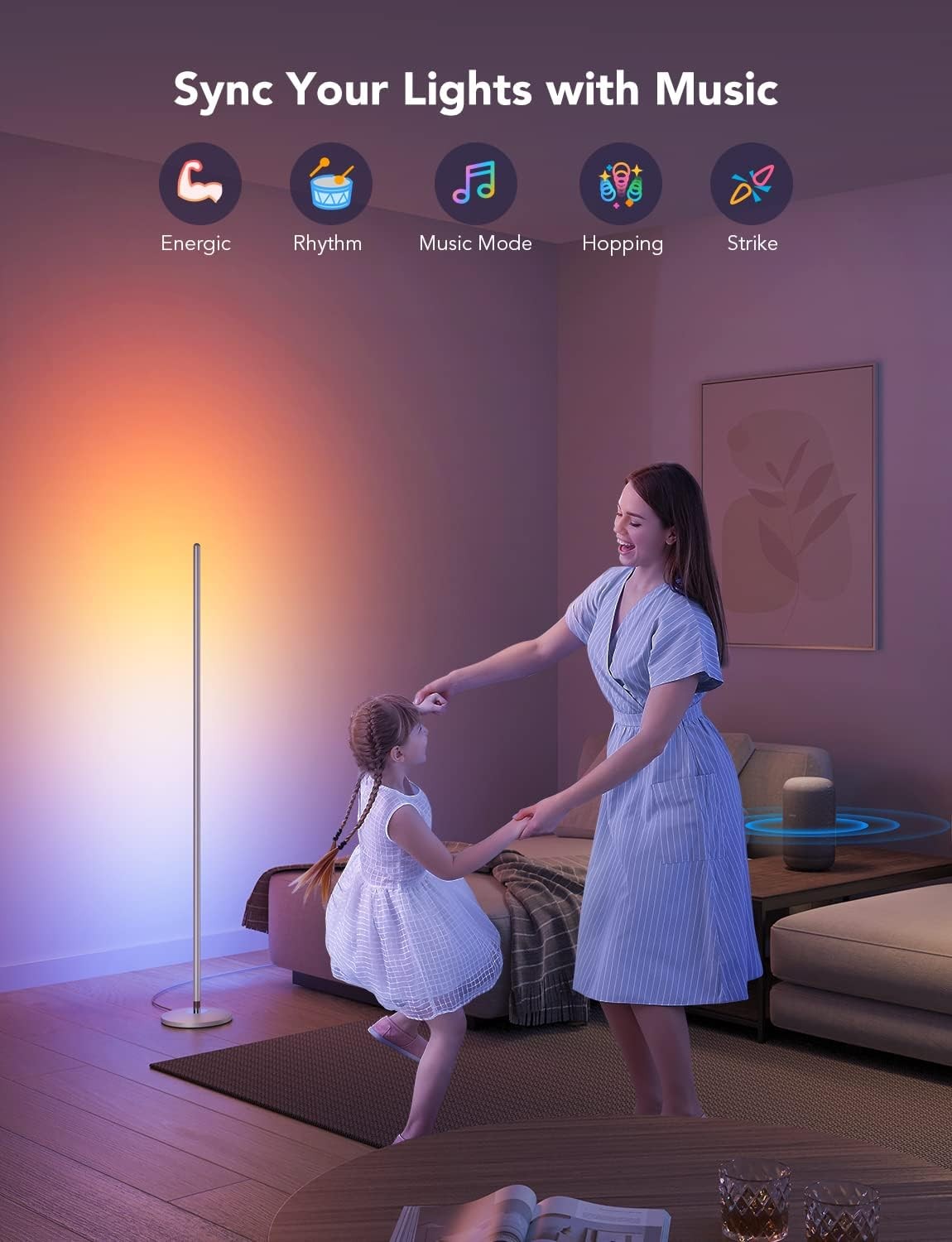 Smart RGBIC Corner Floor Lamp Music Sync App Control Ambient LED