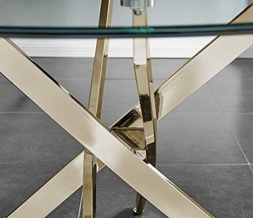 Round Glass Dining Table with Gold Metal Legs Modern 4 Seater 100cm