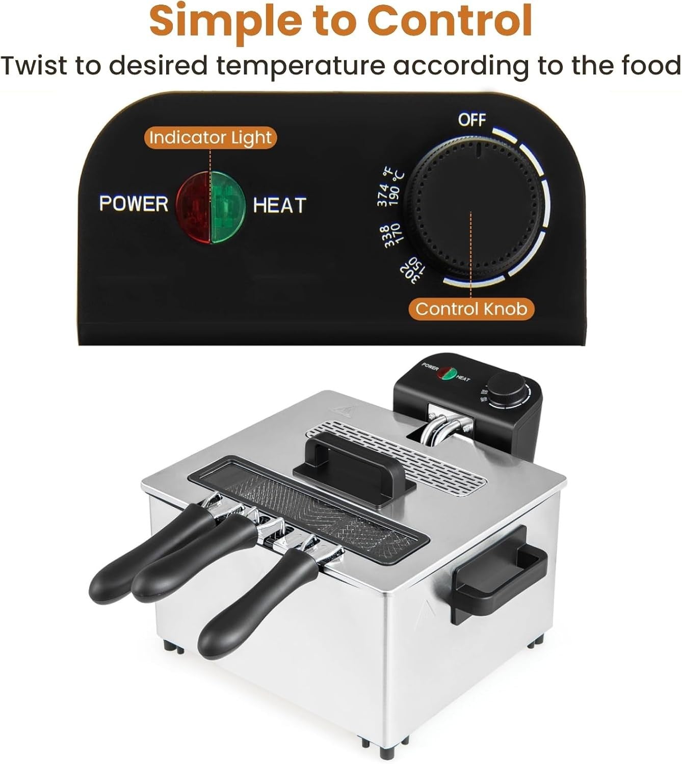 5L Deep Fat Fryer Triple Basket 2000W Adjustable Temp Viewing Window