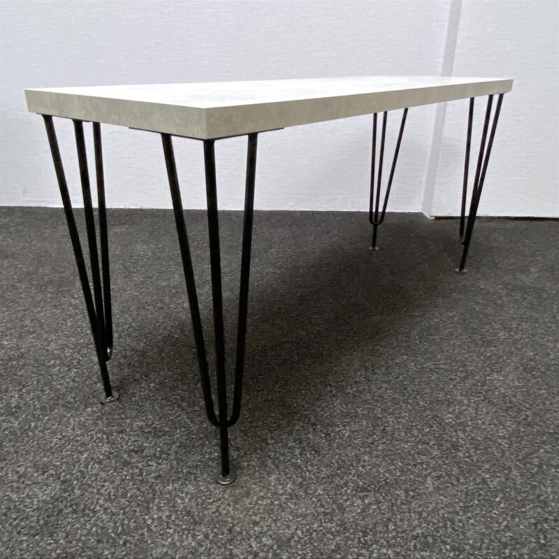 Grey Dining Table Set with Bench & 4 Black Velvet Chairs Hairpin Legs