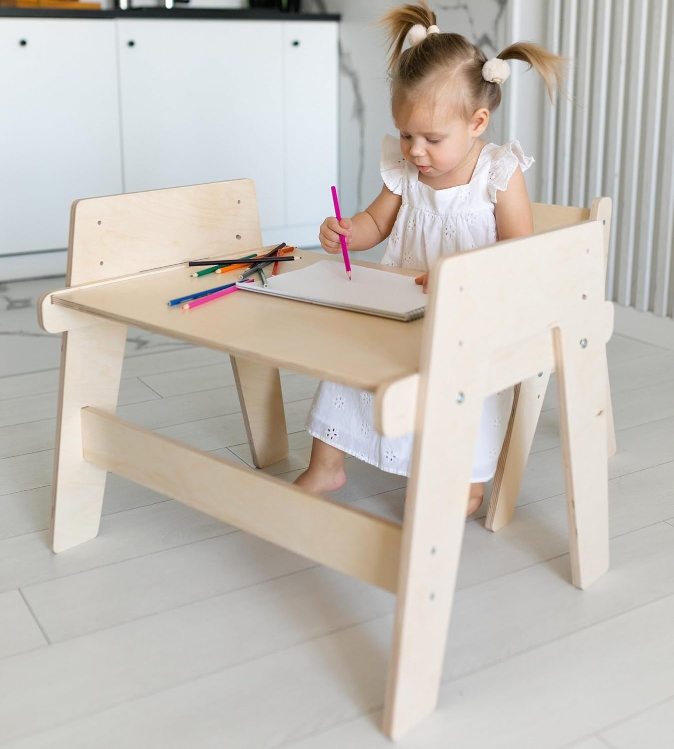 Adjustable Kids Wooden Table & Chair Set with Tilting Desk, Ergonomic, Durable