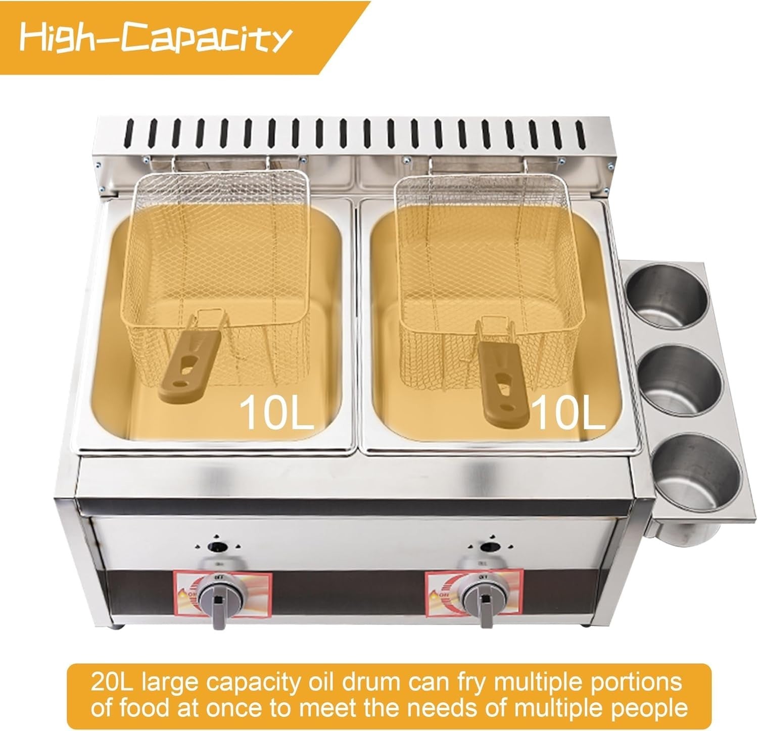 Commercial LPG Gas Deep Fat Fryer Dual Tank Countertop Stainless Steel
