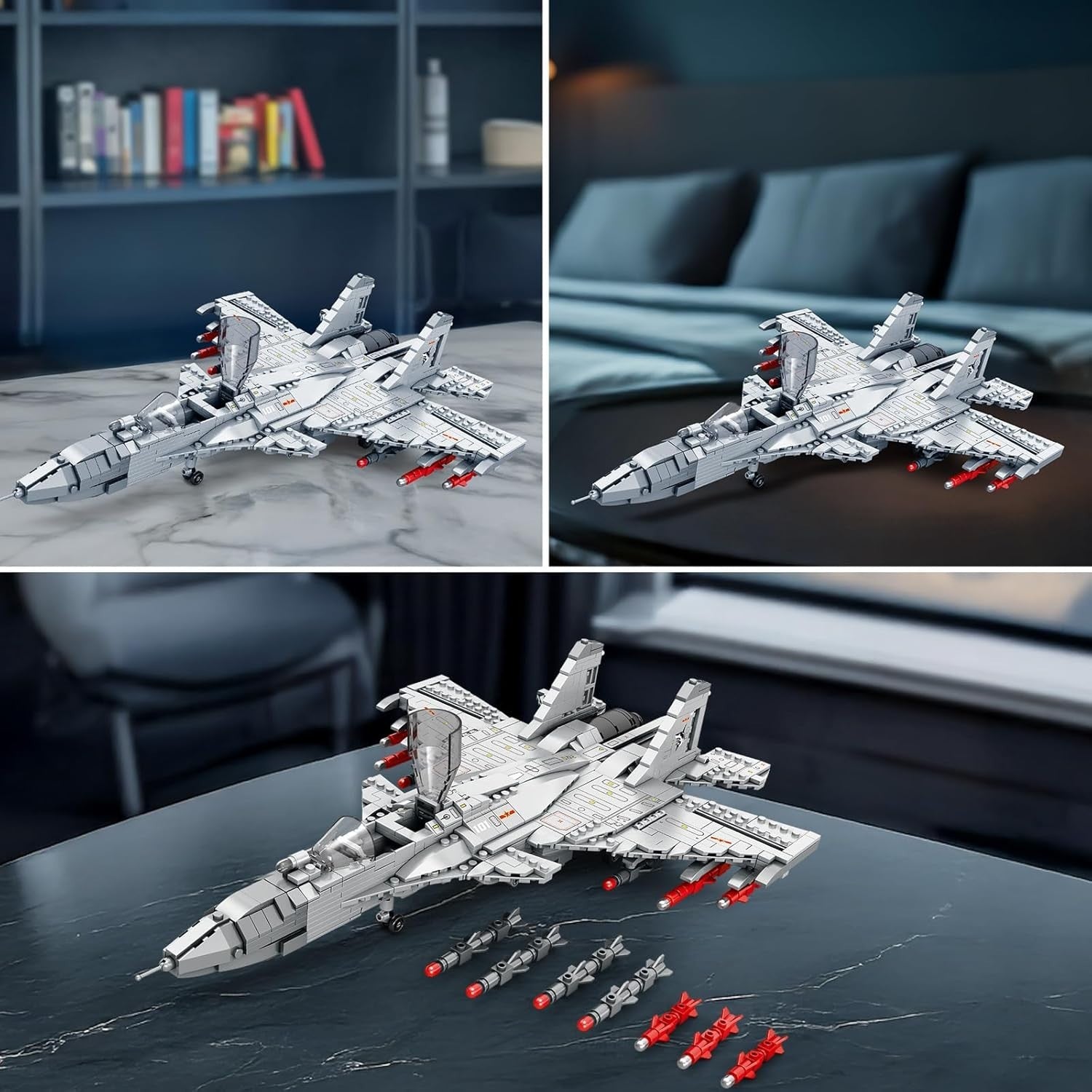 Military Jet Model Kit 1066PCS | Movable Wings STEM Gift Plane Toy 14+