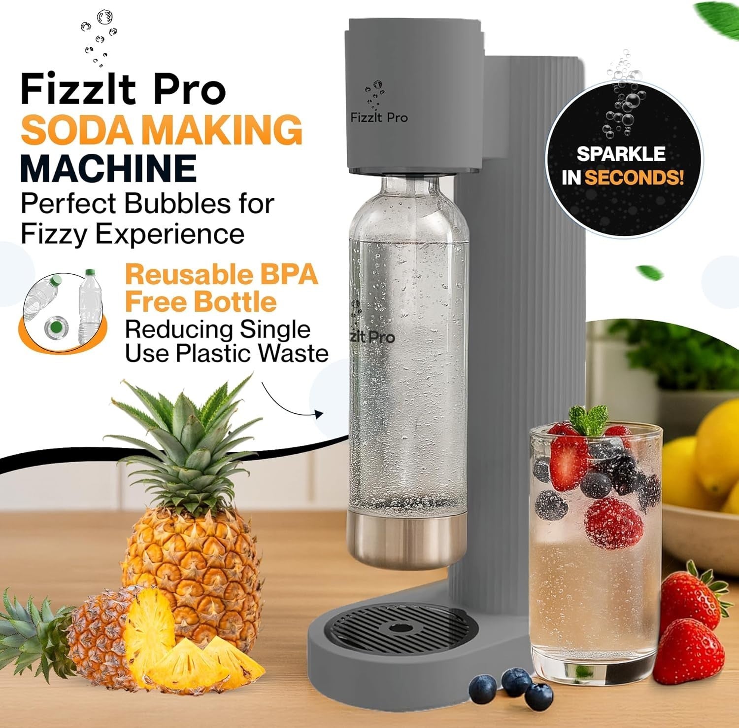 Soda Maker Machine Starter Kit No Power Sparkling Water BPA-Free Bottle