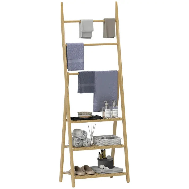 Bamboo Bathroom Shelf Rack Ladder Unit Towel Bars Storage Stand 3 Tier