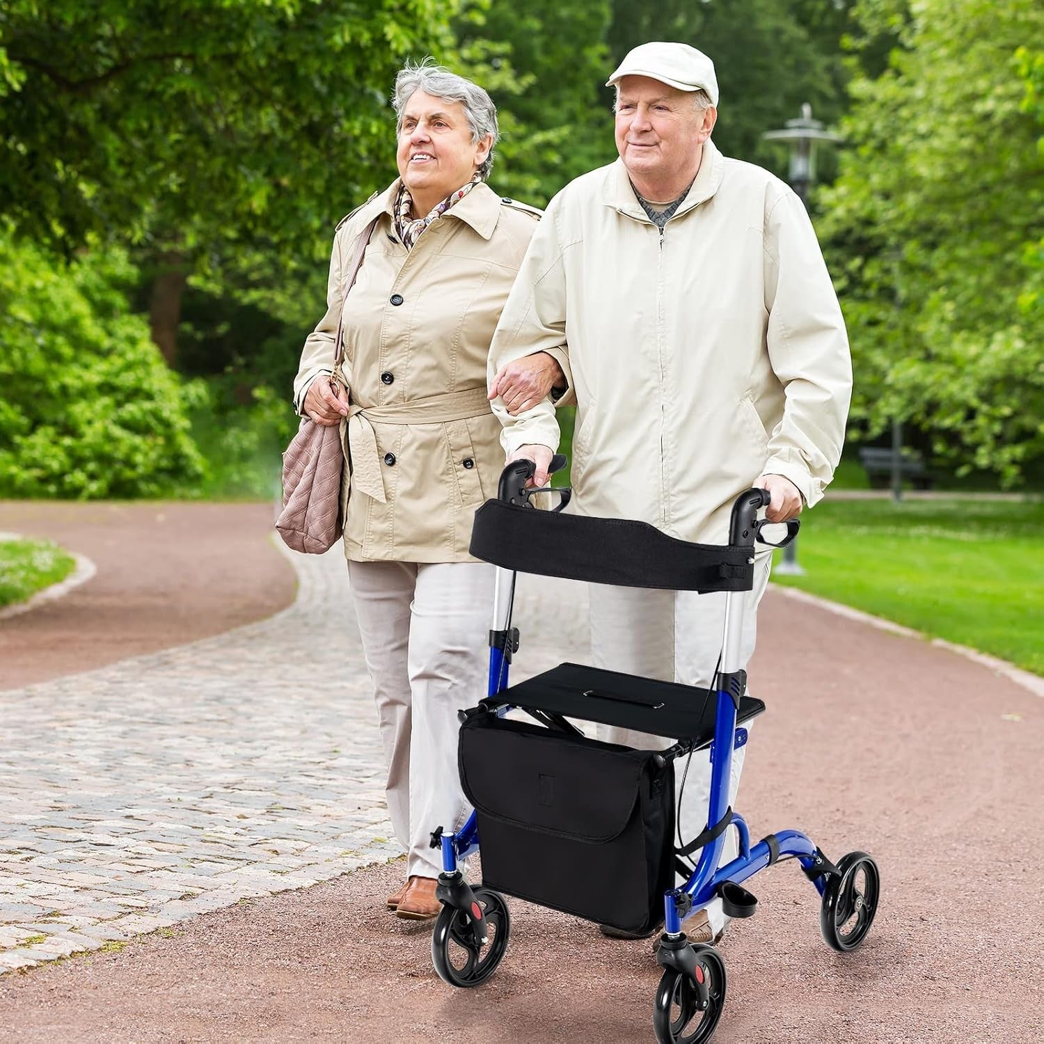Lightweight Rollator Walker with Seat 4 Wheel Folding Adjustable Mobility Aid
