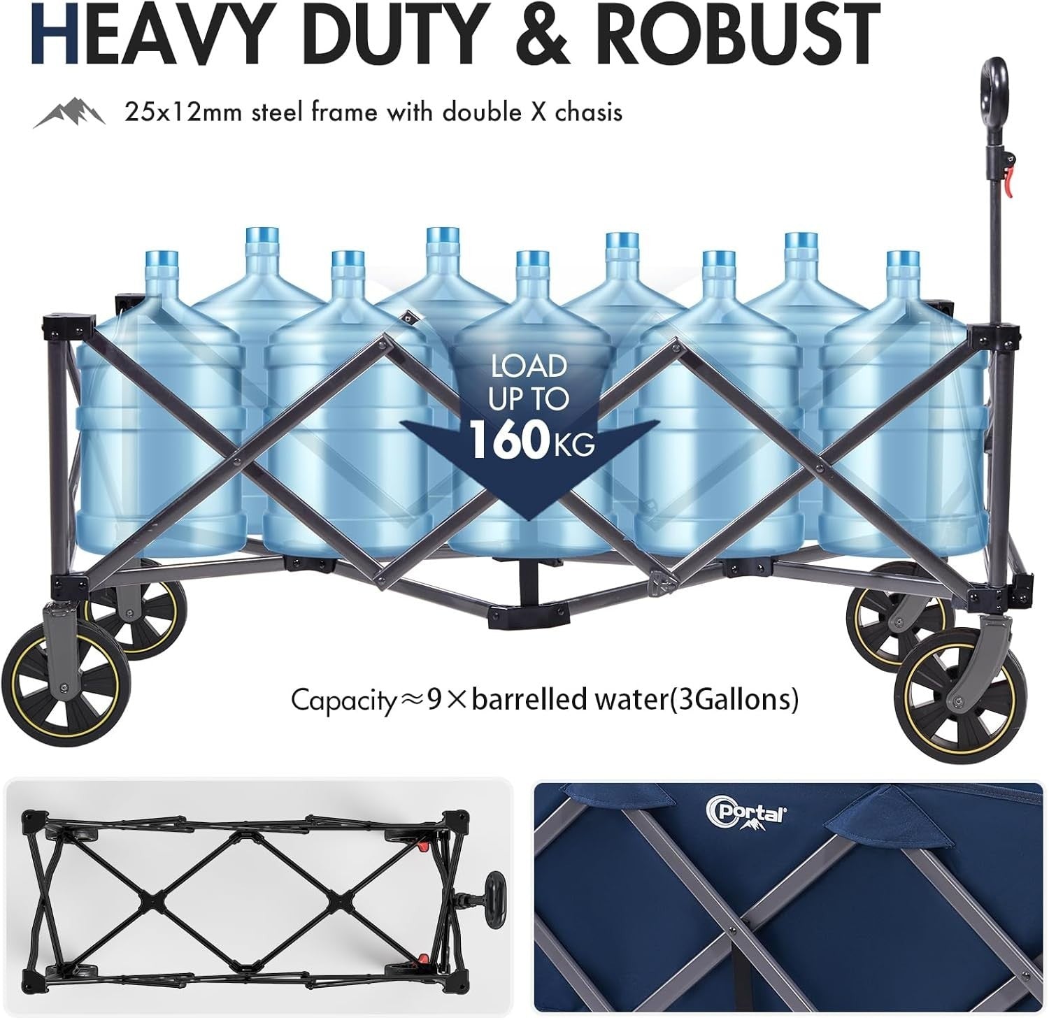 Blue 300L XXL Folding Festival Trolley 160kg Heavy Duty Extra-Long Wagon