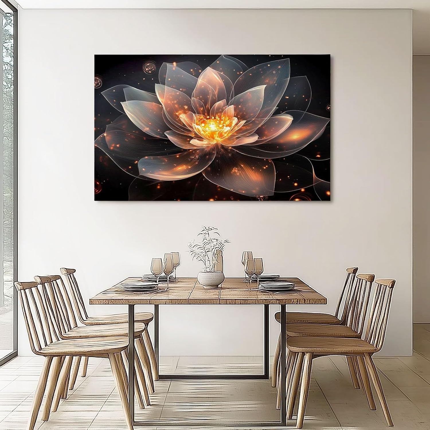 Large Lotus Canvas Wall Art 76x51cm Orange Black Modern Print