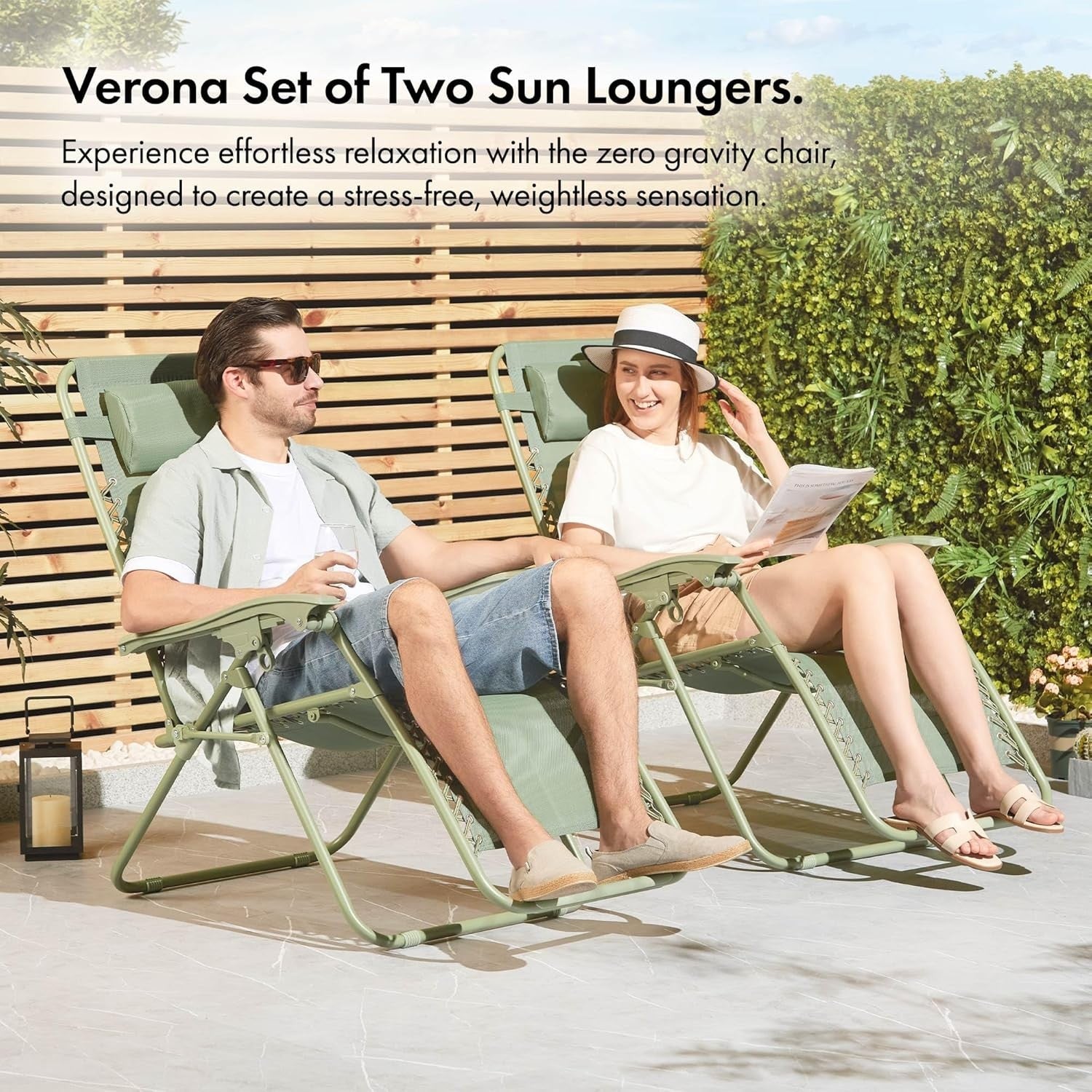 Outdoor Folding Zero Gravity Recliner Chairs 2-Pack Patio Sun Loungers