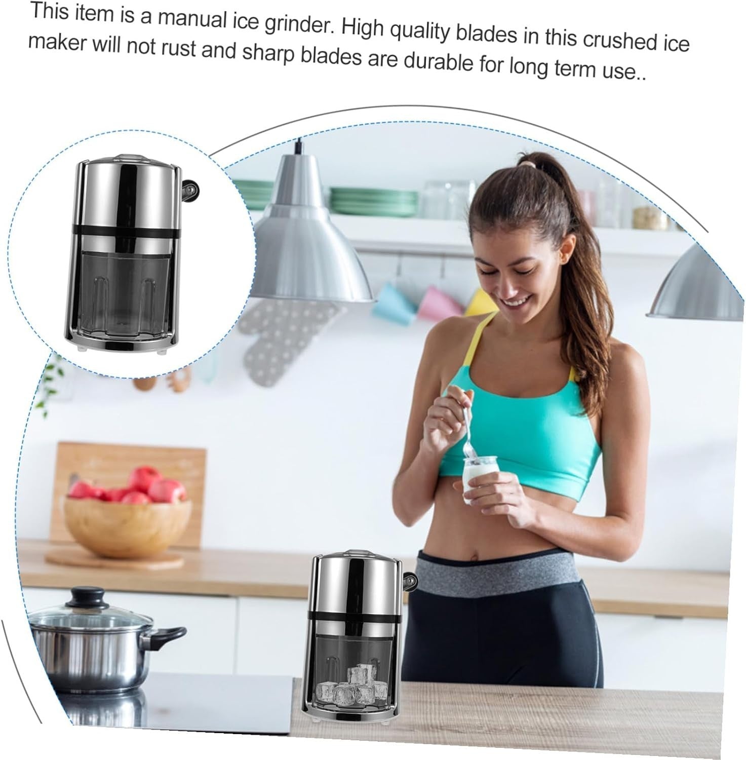 Manual Ice Crusher Hand Crank Portable Shaved Ice Maker Slush Drinks