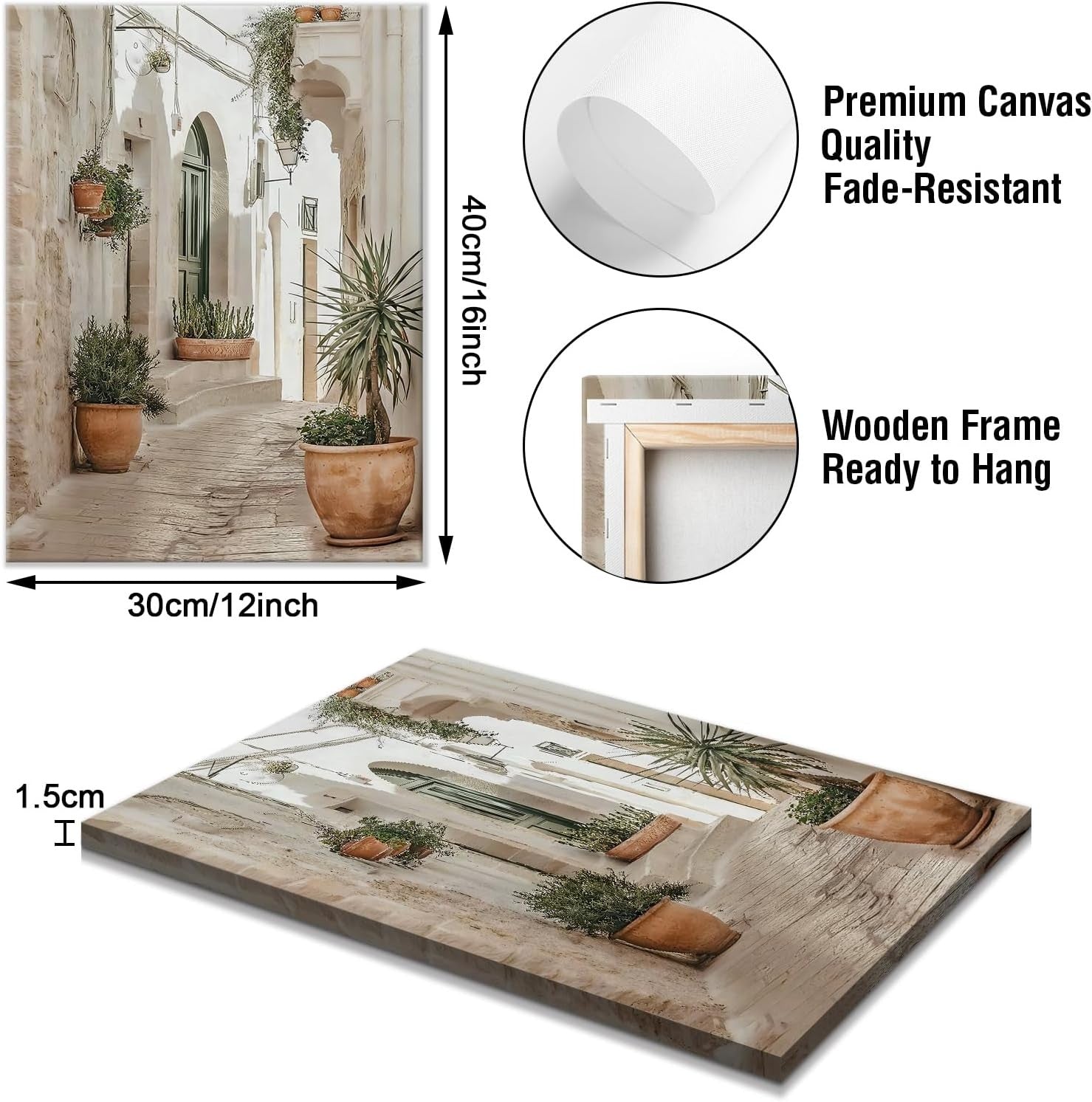 Set of 3 Vintage Italy Landscape Canvas Wall Art 30x40cm
