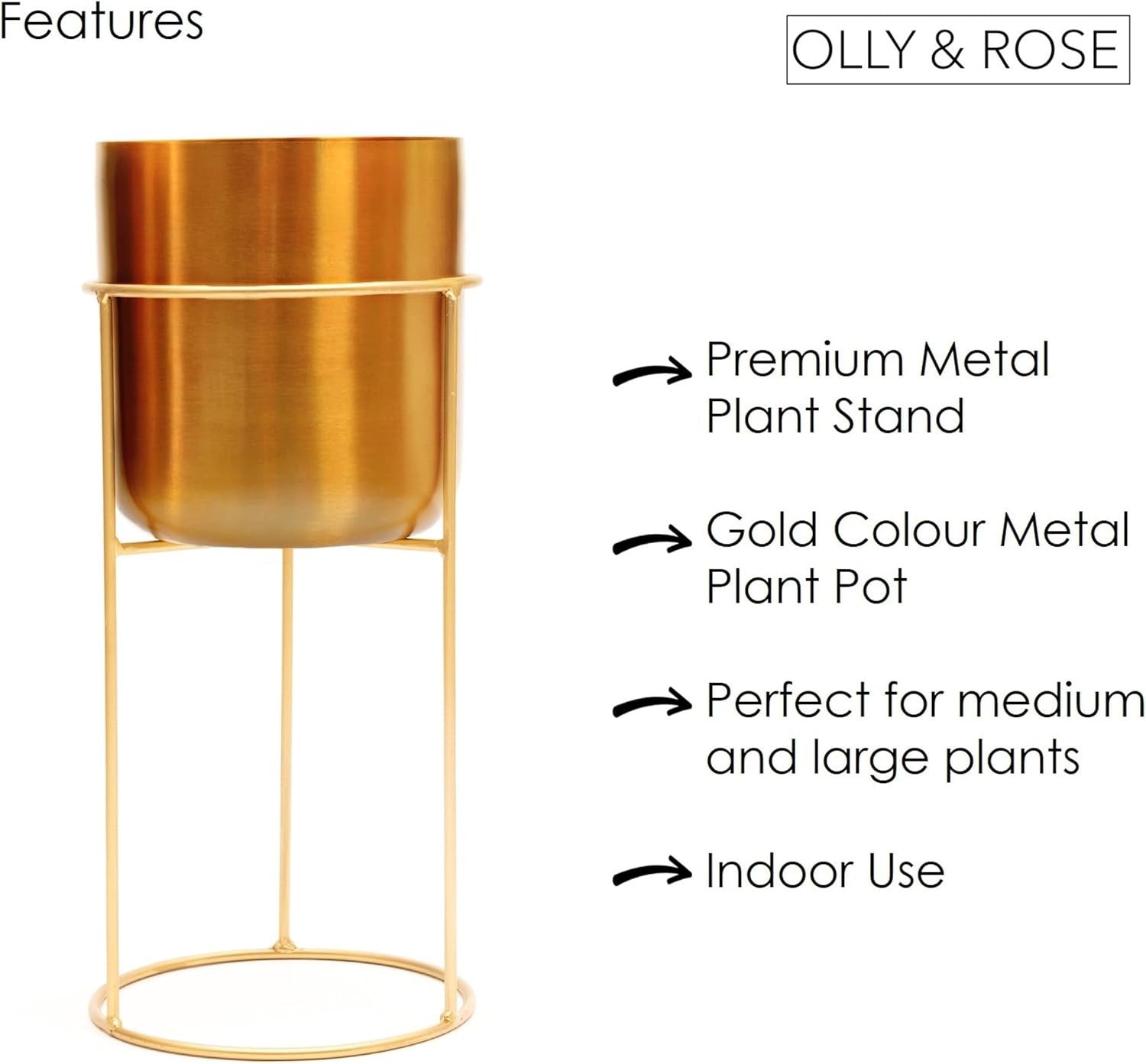 Dark Gold Metal Plant Stand with Planter Pot Tall Indoor Modern Display Decor