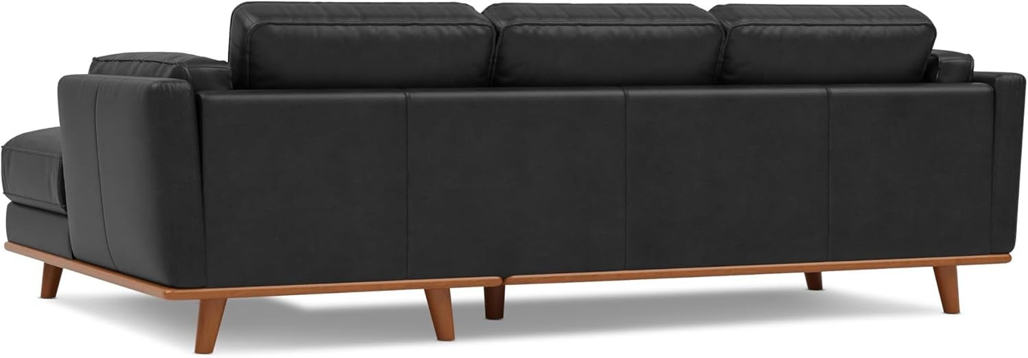 Italian Leather Corner Sofa Black – Left Chaise, Solid Wood, 4 Seater