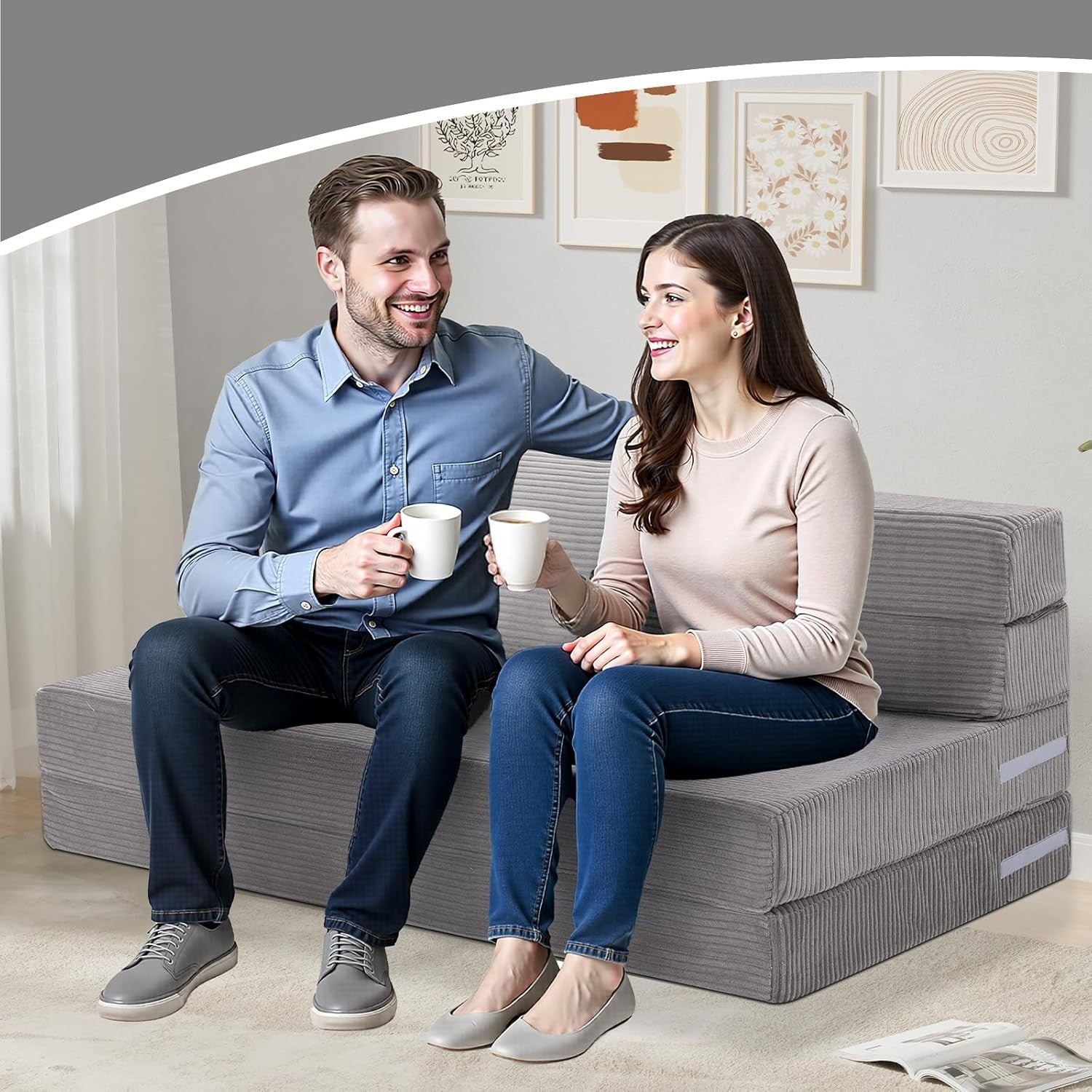Fold Out Sofa Bed Double Futon Mattress Guest Chair Foam Grey 190x135cm