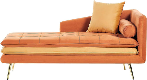 Velvet Chaise Lounge Sofa Orange | Thick Padding, Tufted Back, 79cm Deep