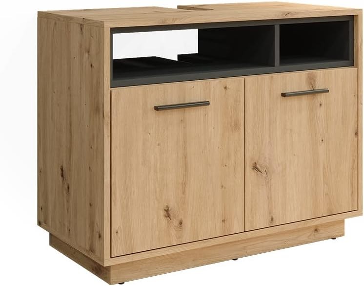 Oak Bathroom Sink Cabinet Vanity Storage Unit with Shelves 80x64cm Modern