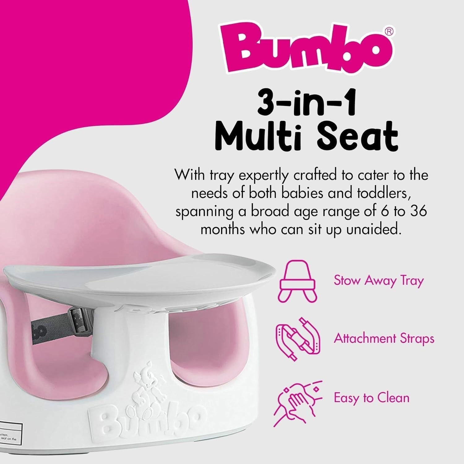 Adjustable Toddler Multi Seat Booster Chair with Tray Harness Compact & Safe