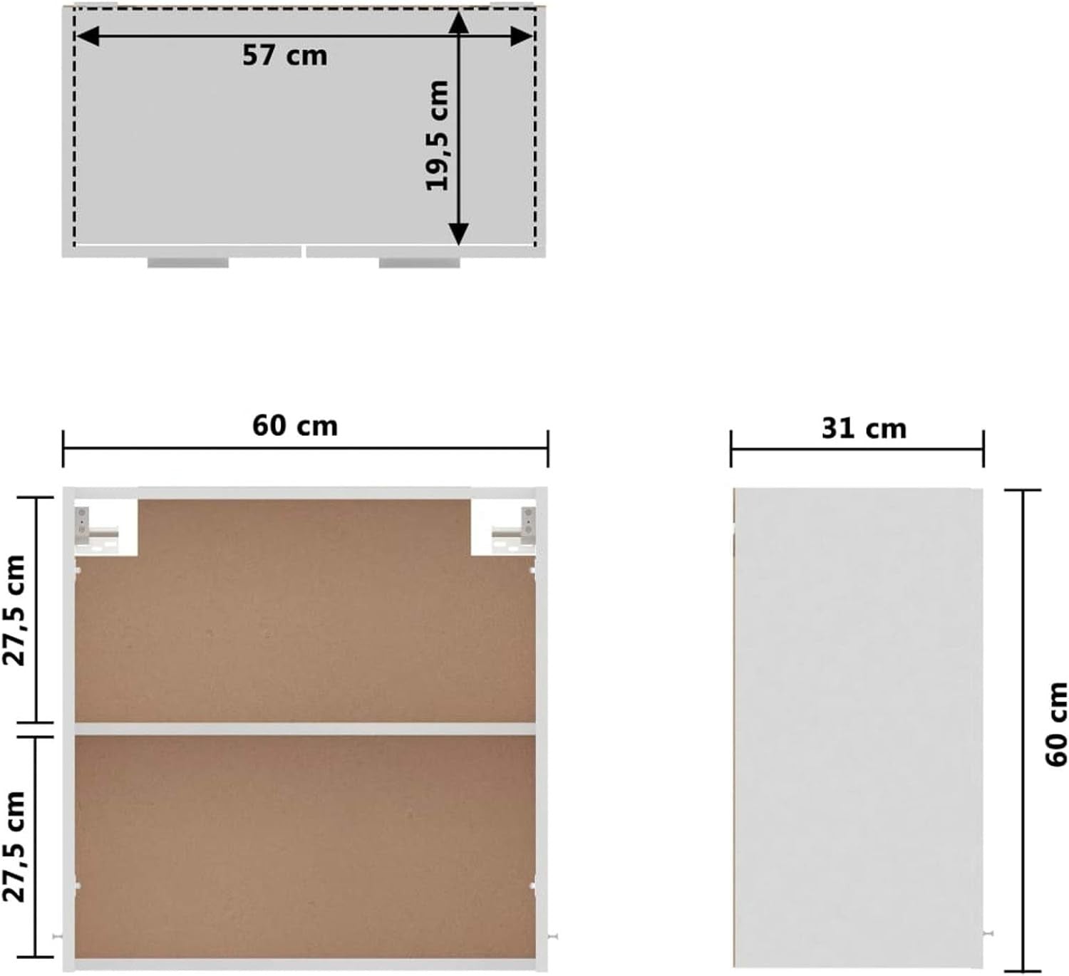 Wall Mounted Kitchen Cabinet White Cupboard Storage 60x31x60cm Shelves