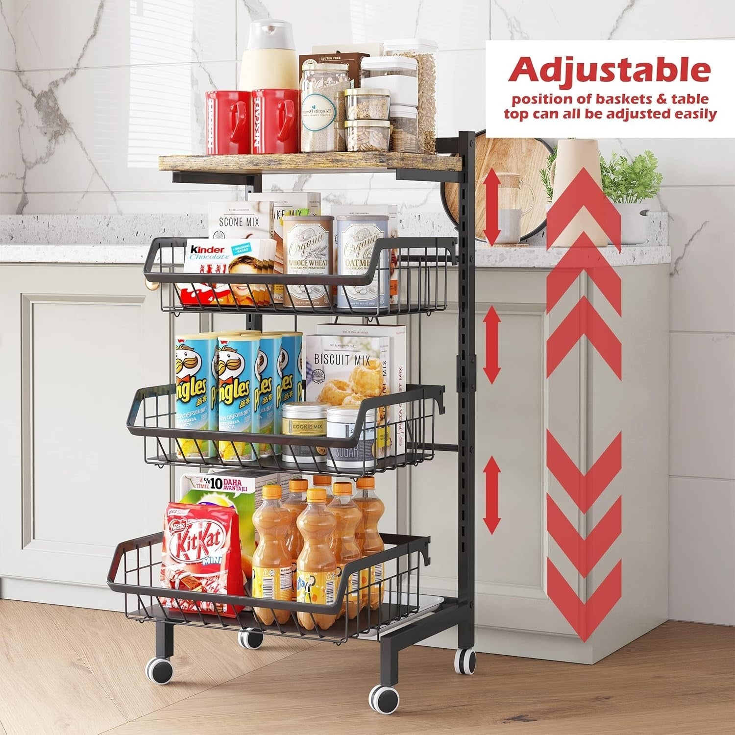 4 Tier Rolling Kitchen Trolley Vegetable Fruit Storage Cart Black