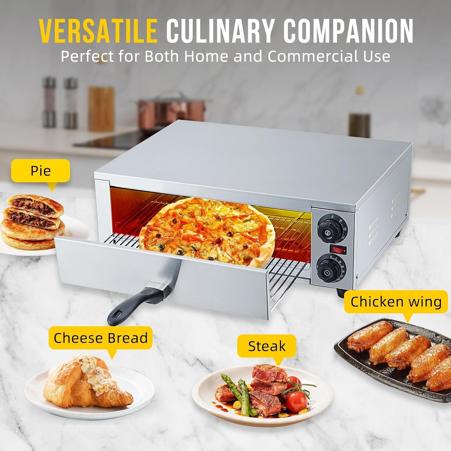 16" Commercial Electric Pizza Oven | Stainless Steel Countertop Grill 1300W