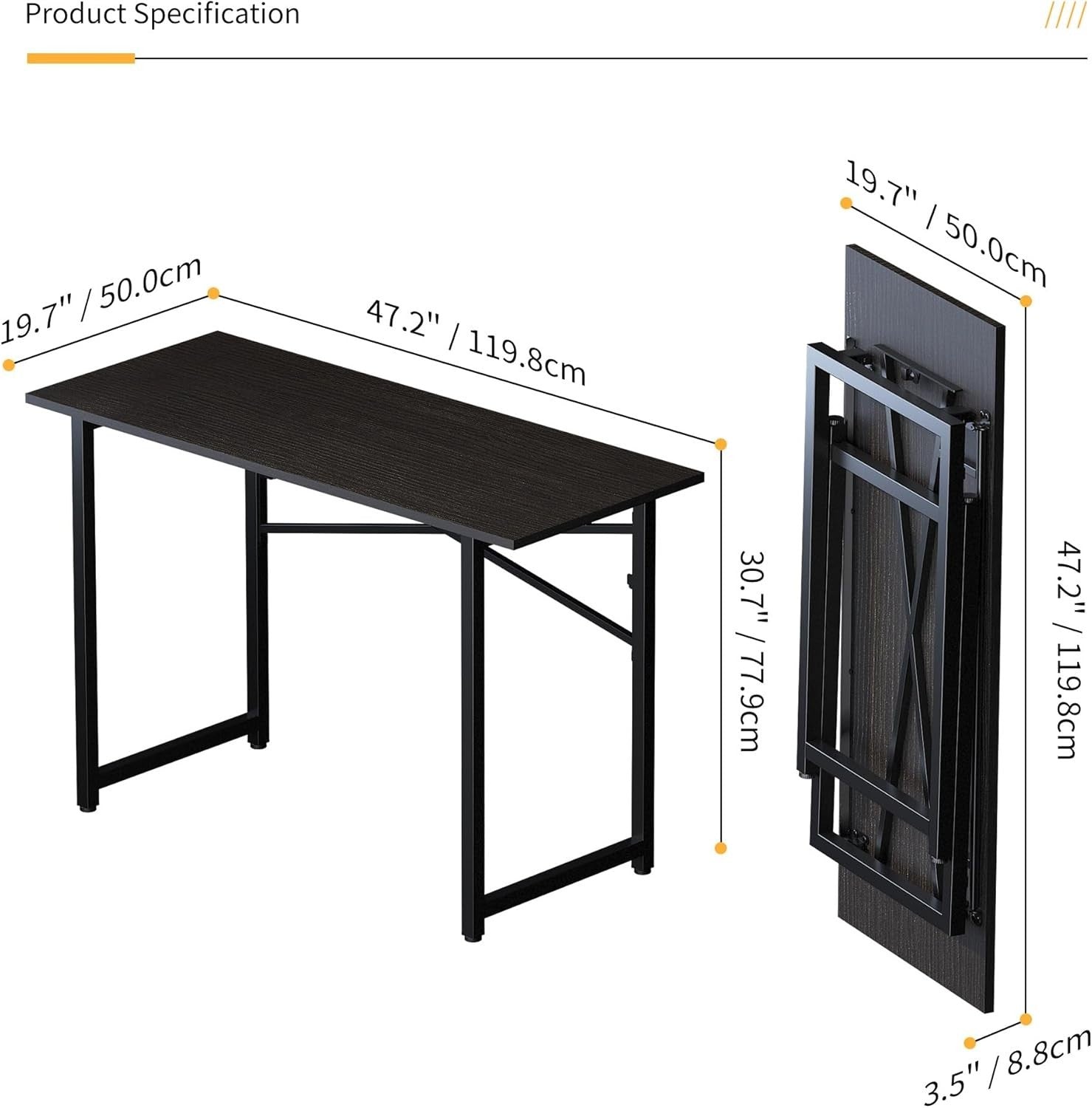 Black Folding Desk 120cm No Assembly Required Home Office Gaming Table