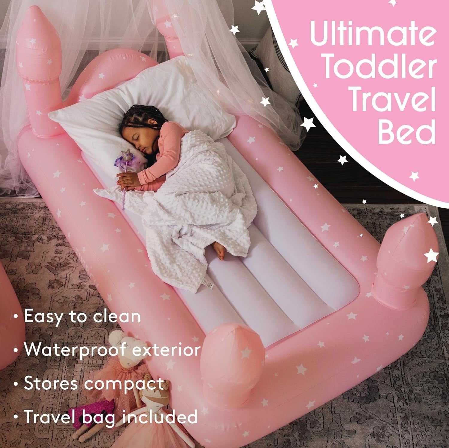 Kids Pink Inflatable Travel Bed Mattress with Carry Bag – Sleepovers
