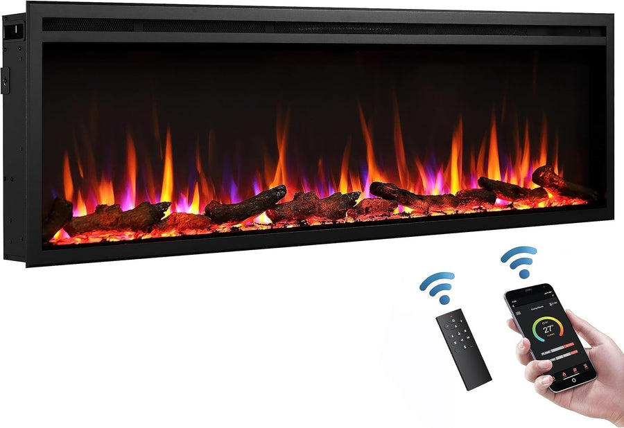60" Wall Mounted Electric Fireplace Multi Flame Colors 750W-1500W Heat