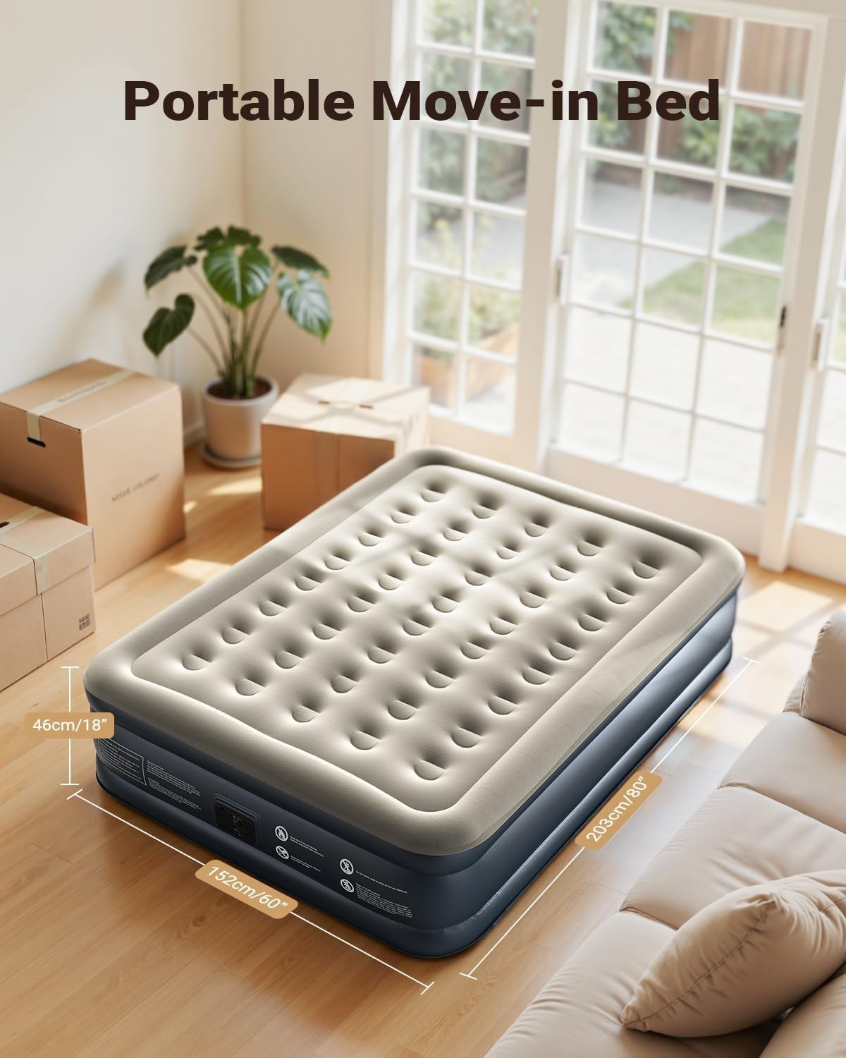 King Size Air Mattress Built-In Pump Quick Inflate Portable Bed 3 Min