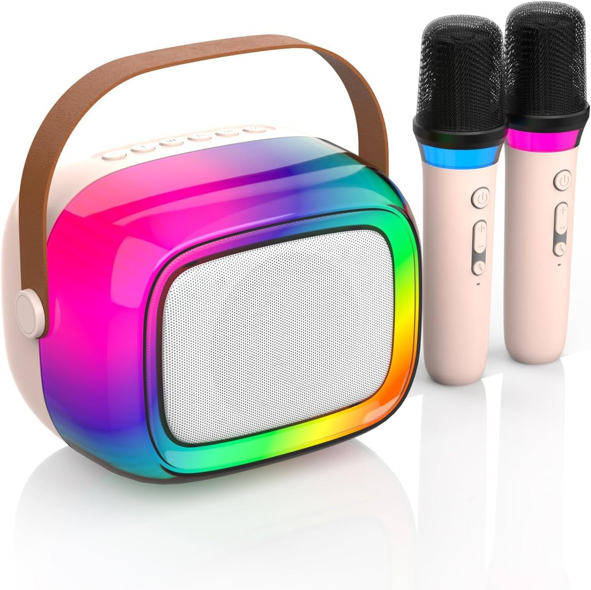 Rainbow LED Karaoke Machine with 2 Wireless Mics Bluetooth