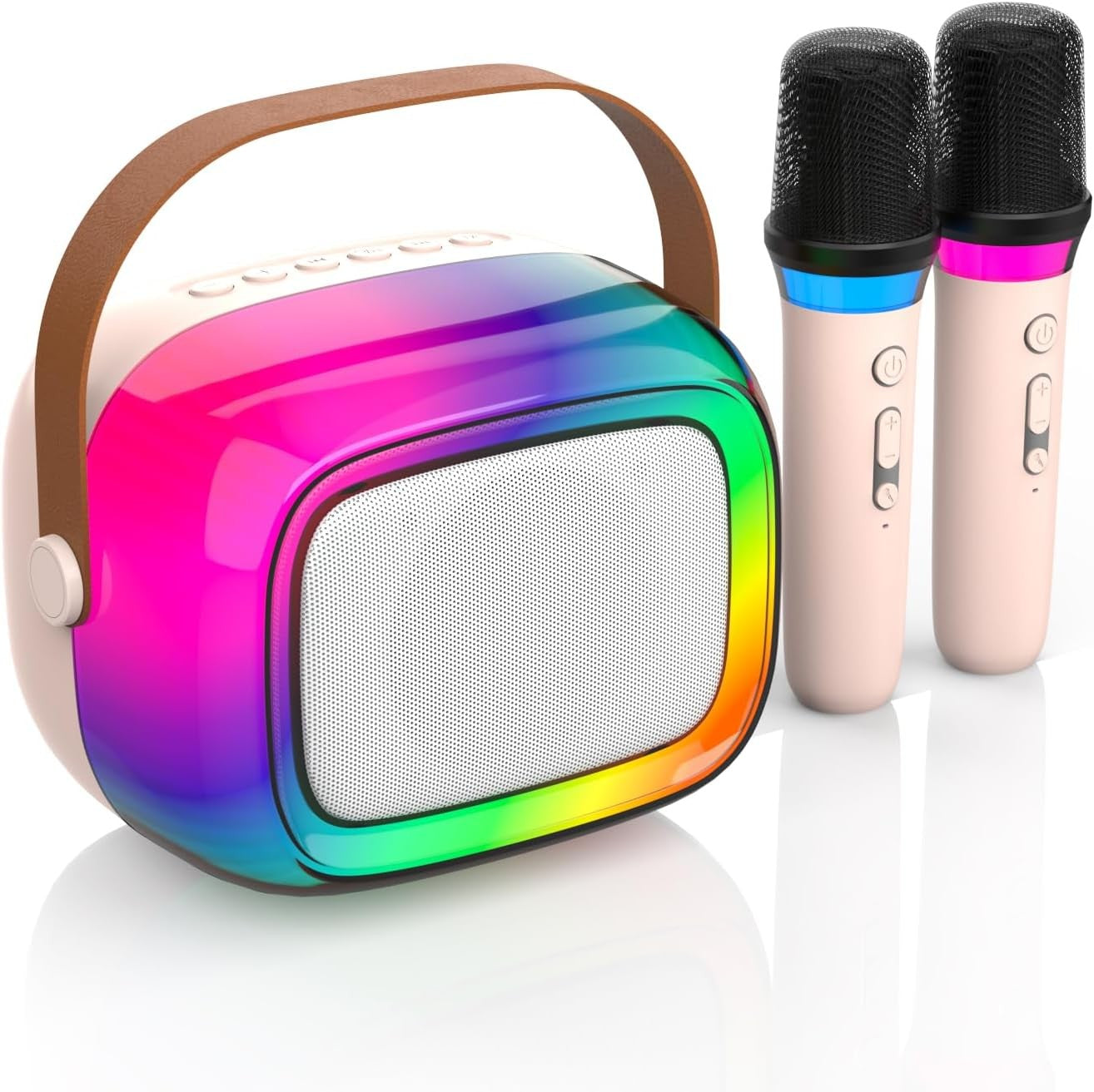 Rainbow LED Karaoke Machine with 2 Wireless Mics Bluetooth