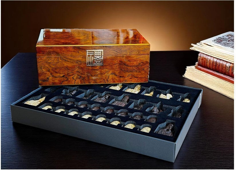 Luxury Isle of Lewis Ivory & Teak Chess Pieces in Burlwood Display Box