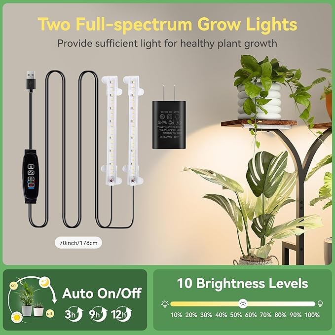 8 Tier Metal Plant Stand with LED Grow Lights Tall Indoor Flower Shelf 58"