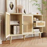 Modern Woven Rattan Sideboard Cabinet Light Wood Nordic Storage Unit