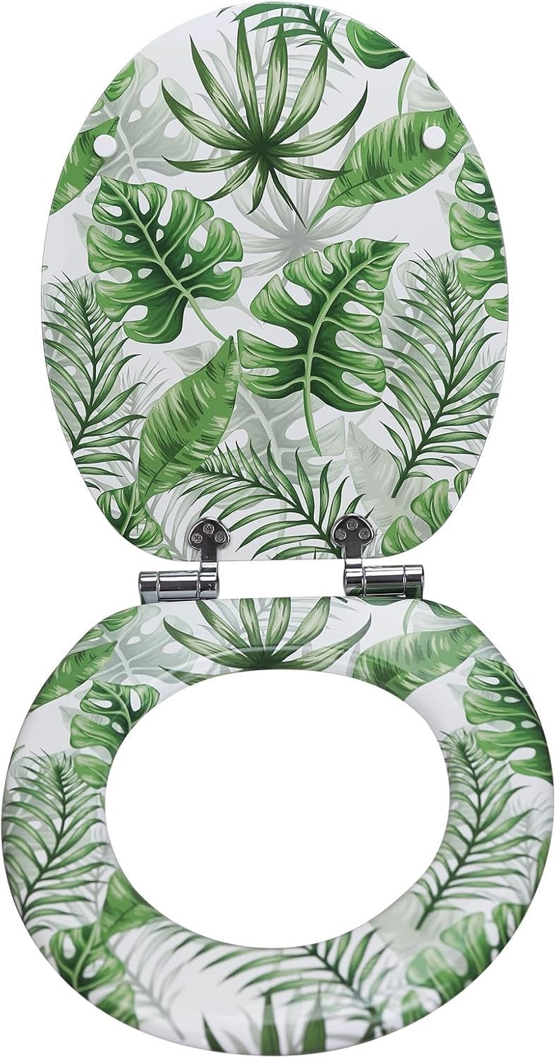 Designer MDF Wooden Soft Close Toilet Seat Patterned O Shape 43.5x37.5cm