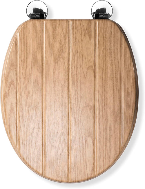 Light Oak Wooden Toilet Seat Flexi-Fix Adjustable Hinges Antibacterial Durable