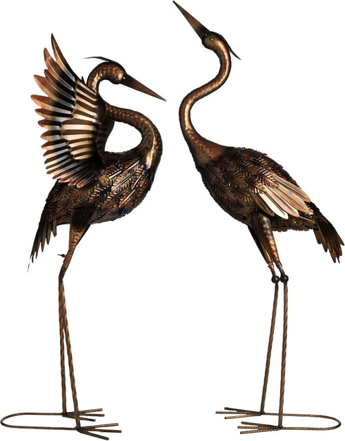 Brass Metal Crane Garden Statues Pair 26in Heron Yard Art Outdoor Lawn Décor