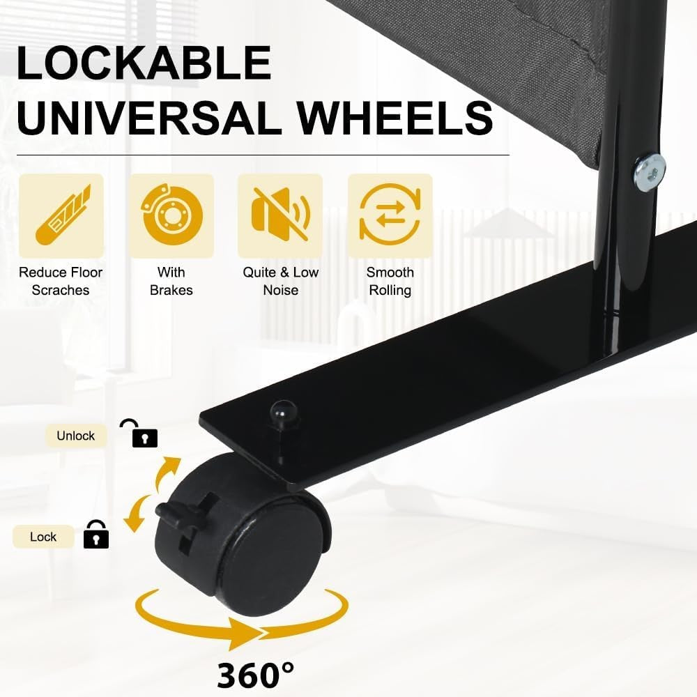 4 Panel Room Divider Folding Privacy Screen with Lockable Wheels – Portable Wall