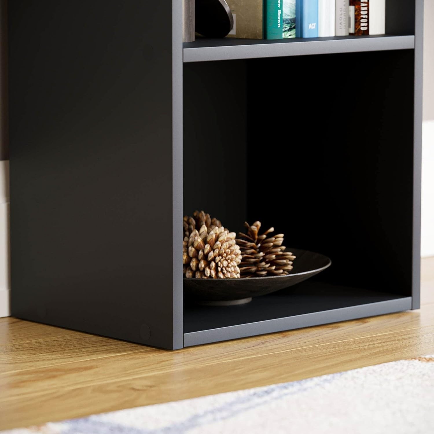 3 Tier Black Wooden Cube Bookcase Small Storage Shelf for Living Room Office